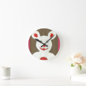 Wit Beer met rode neus, mond en oren (Santa) Ronde Klok (Huis)