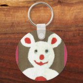Wit Beer met rode neus, mond en oren (Santa) Sleutelhanger (Voorkant)