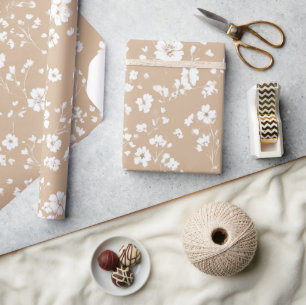 Wit Beige Ditsy Bloem Elegant Boho 70s Vintage Cadeaupapier