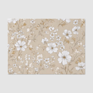 Wit Beige Ditsy Pastel Boho 70s Vintage Bloem Tissuepapier