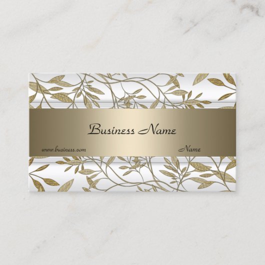 Wit Beige Floral Elegant Visitekaartje 3 (Voorkant)