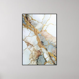 Wit, Beige & Goud Geaderd Marmer – Abstracte Kunst Canvas Afdruk