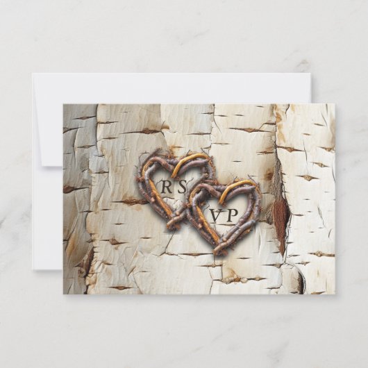 Wit Berkenboomtak Hart Frame RSVP Kaartje (Voorkant)