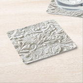  wit bewerkt leder vierkante kartonnen onderzetter (Schuin)