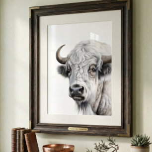 Wit Bizon Buffalo Aquarel Kunst Poster