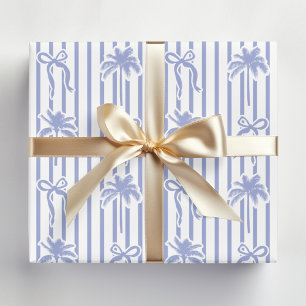 Wit Blau Kust Palmboom Strikken Strepen Patroon Inpakpapier Vel