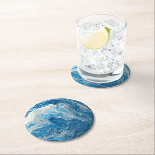 Wit Blau Marmerpatroon Ronde Kartonnen Onderzetter