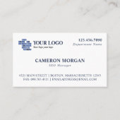 Wit Blauw Basic Professional Toevoegen Logo Visitekaartje (Voorkant)