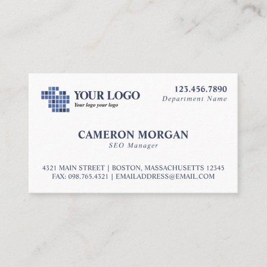 Wit Blauw Basic Professional Toevoegen Logo Visitekaartje (Voorkant)