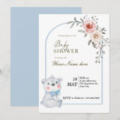 Wit Blauw Beer Baby Douche Uitnodigingen Jongen (Voorkant / Achterkant)