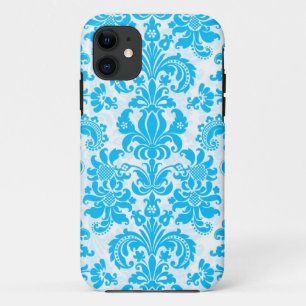 Wit & Blauw Bloemen Damasks Patroon iPhone 11 Hoesje