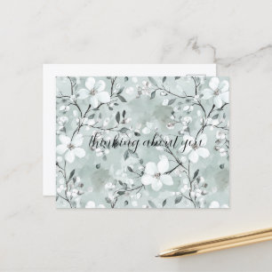 Wit Blauw Bloemen Dragonfly Denken aan jou Briefkaart