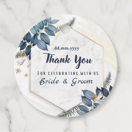 Wit Blauw Bloemen Lijst Dank u bruiloft Bedankjes Labels (Voorkant)