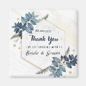 Wit Blauw Bloemen Lijst Dank u bruiloft gunsten Magneet (Voorkant)