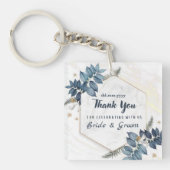 Wit Blauw Bloemen Lijst Dank u bruiloft gunsten Sleutelhanger (Voorkant)