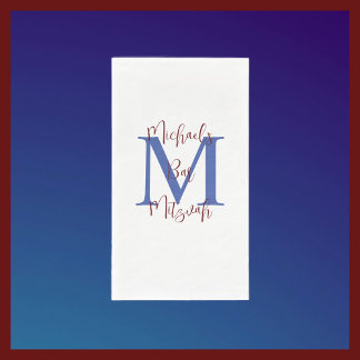 Wit Blauw Bourgogne Bar Mitzvah Naam Monogram Servet
