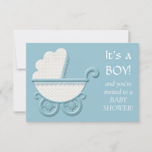 Wit Blauw Buggy Baby Boy Douche Kaart (Voorkant)