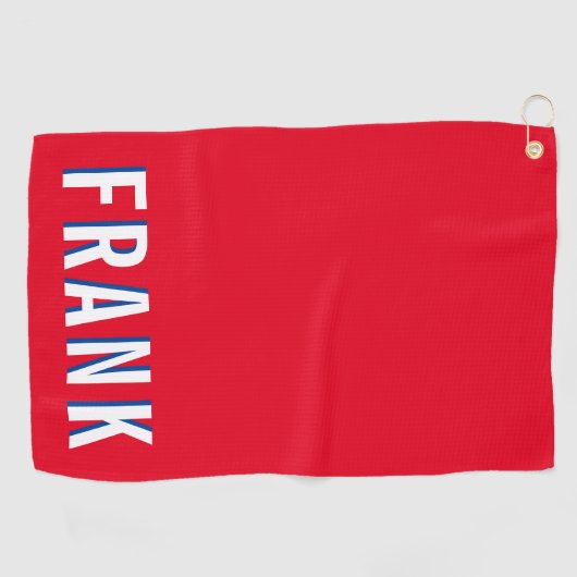 Wit Blauw en Rood Vetgedrukte Naam Golfhanddoek (Horizontaal)