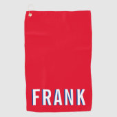 Wit Blauw en Rood Vetgedrukte Naam Golfhanddoek (Voorkant)