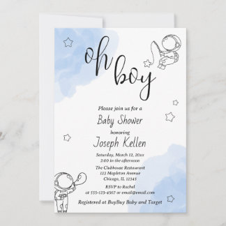 Wit Blauw en Zwart Schattige Baby shower Kaart