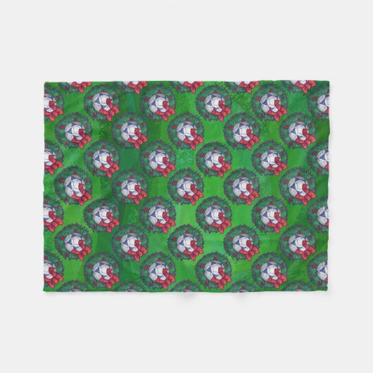 Wit, blauw feestelijk Voetbal op groen Fleece Deken (Voorkant (Horizontaal))