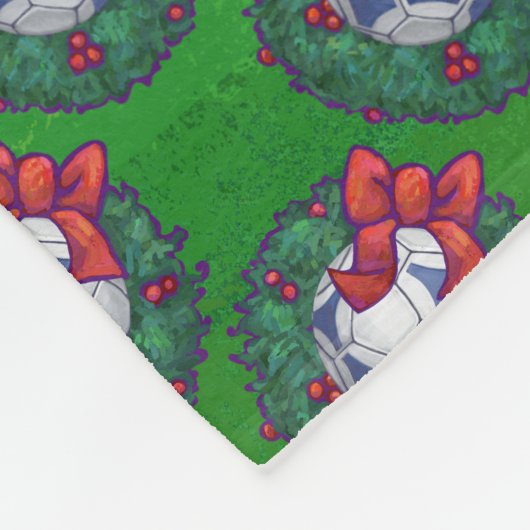 Wit, blauw feestelijk Voetbal op groen Fleece Deken (Hoek)