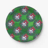 Wit, blauw feestelijk Voetbal op groen Papieren Bordje (Voorkant)