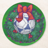 Wit, blauw feestelijk Voetbal op groen Ronde Kartonnen Onderzetter (Voorkant)