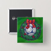 Wit, blauw feestelijk Voetbal op groen Vierkante Button 5,1 Cm (Voorkant /achterkant)