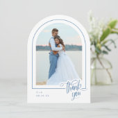 Wit Blauw Foto Trouwen Dank u kaart (Staand voorkant)
