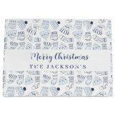 Wit blauw gebreide winter draag kerst groot cadeauzakje (Voorkant)