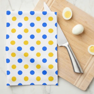 Wit Blauw Geel Stippen Design Theedoek