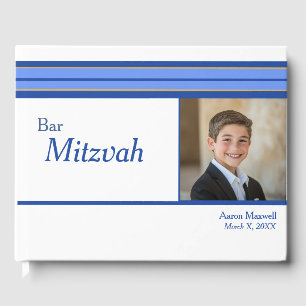 Wit Blauw Gestreepte Foto Bar Mitswa Gastenboek