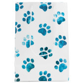 Wit Blauw Gestructureerd Paw Print Patroon Medium Cadeauzakje (Achterkant)