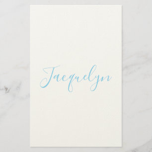 Wit Blauw Gewoon Elegante Moderne Kalligrafie Naam Briefpapier
