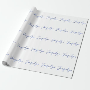 Wit Blauw Gewoon Elegante Moderne Kalligrafie Naam Cadeaupapier