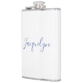 Wit Blauw Gewoon Elegante Moderne Kalligrafie Naam Heupfles (Links)