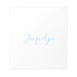 Wit Blauw Gewoon Elegante Moderne Kalligrafie Naam Notitieblok