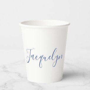 Wit Blauw Gewoon Elegante Moderne Kalligrafie Naam Papieren Bekers