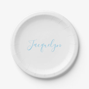 Wit Blauw Gewoon Elegante Moderne Kalligrafie Naam Papieren Bordje