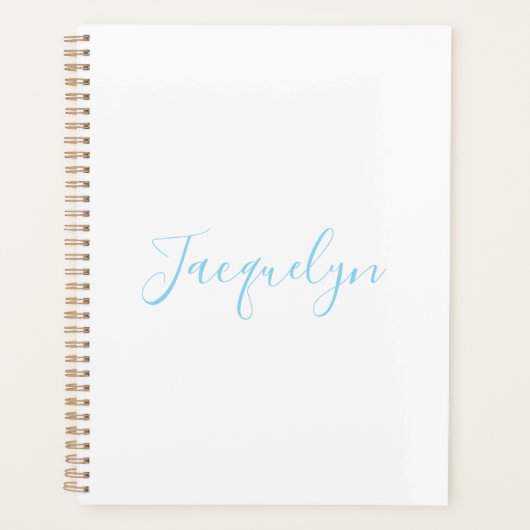 Wit Blauw Gewoon Elegante Moderne Kalligrafie Naam Planner (Voorkant)