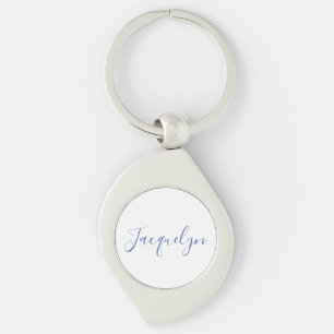 Wit Blauw Gewoon Elegante Moderne Kalligrafie Naam Sleutelhanger