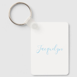 Wit Blauw Gewoon Elegante Moderne Kalligrafie Naam Sleutelhanger