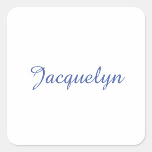 Wit Blauw Gewoon Elegante Moderne Kalligrafie Naam Vierkante Sticker