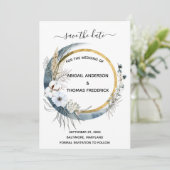 Wit Blauw Goud Bloemschildering Waterverf Boho Bru Save The Date (Staand voorkant)