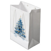 Wit Blauw Goud Kerstbomen Medium Cadeauzakje (Voorkant Gekanteld)