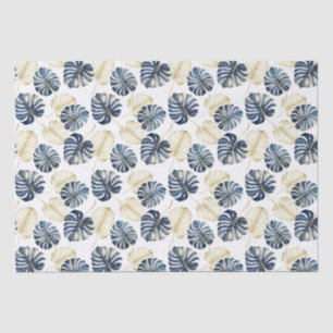 Wit Blauw Goud Tropische bladeren Tissuepapier