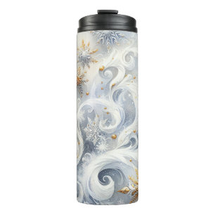 WIT BLAUW GOUD ZILVER ABSTRACTE WINTERSNEEUWVLOKKE THERMOSBEKER