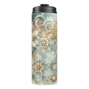 WIT BLAUW GOUD ZILVER ABSTRACTE WINTERSNEEUWVLOKKE THERMOSBEKER