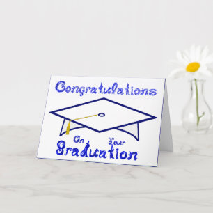 Wit & Blauw Graduation Cap Printable Party Pet Kaart